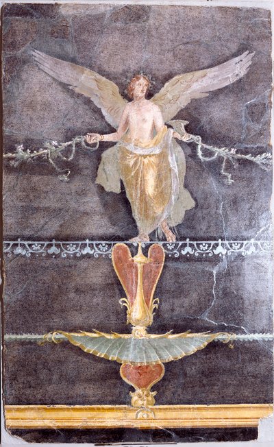 Frammento di muro con figura femminile alata (Nike) su sfondo nero, c. 70 da Roman